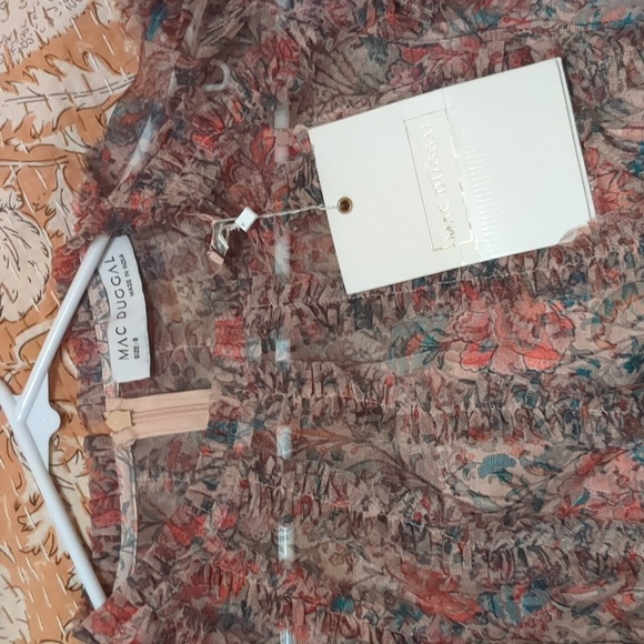 Mac Duggal FLORAL FLUTTER SLEEVE MESH PRINT DRESS - Picture 7 of 8